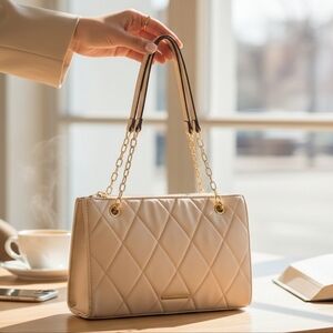 NEW- Elegant Beige Quilted Women's Bag